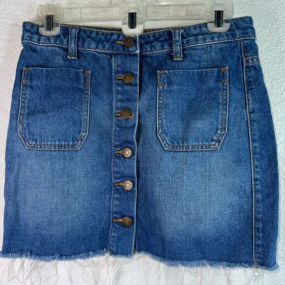 BDG Button Front Mini Medium Wash Blue Denim Skirt Women's Size S - Picture 2 of 11